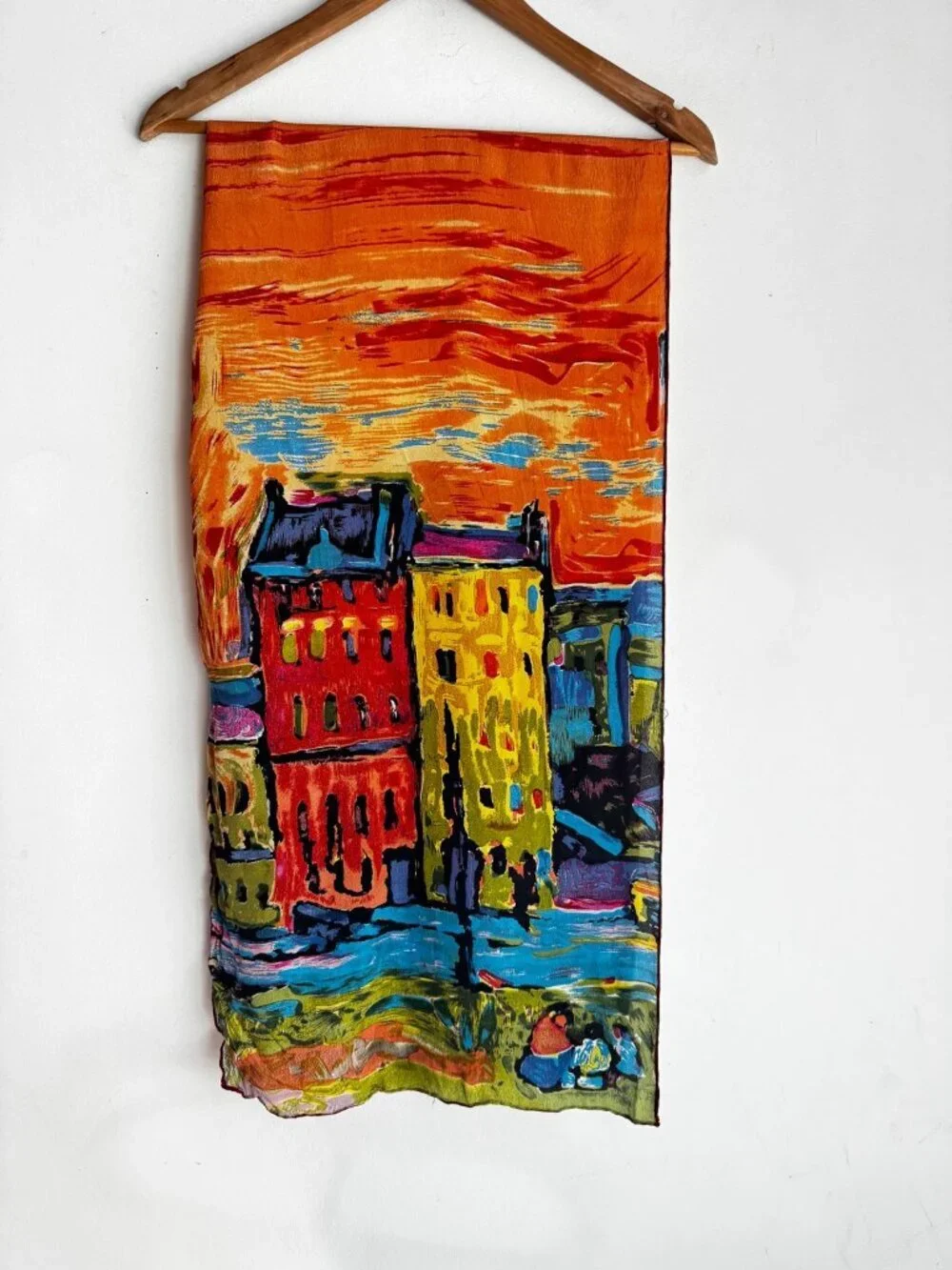 Vintage Cocoon House city landscape print 100% Silk Scarf